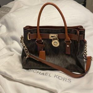 ✨Michael Kors Brown logo leather satchel bag✨